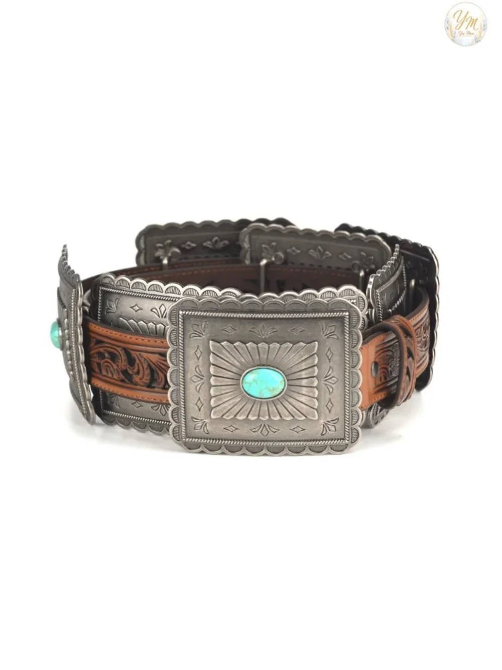 Western Leather Belt with Turquoise Stone Accents